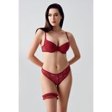 C&City Push-up Dolgulu Bacak Bantlı Sütyen Takımı, Bordo, 90B Beden
