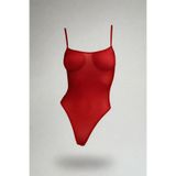 C&City Tül Bodysuit, Kadın, Kırmızı, L/XL Beden