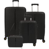 Ççs 5224 Büyük+Orta+Kabin+Makyaj 4'lü Travel Valiz Seti - Siyah