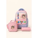 Ccs Kids Kız Çocuk İlkokul 3'Lü Okul Çantası Seti Beslenme Çantası Kalemlik Pembe Mavi Ortopedik