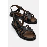 CCWAY AYAKKABI Kadın Boncuklu Çiçekli Sandalet SİYAH