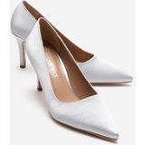 Ccway Kadın Stiletto Ayakkabı Gümüş Çizgili Saten