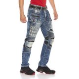 CD637 Rapper Style Regular Fit Deri Detay Yama Kot Pantolon - 38 / 32 - Mavi