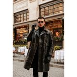 Ce-Yıl Deri Ürünleri Erkek Deri Eskitme Trençkot Siyah Renkli Günlük Model Regular Kesim - 2XL