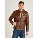 Ce-yıl Deri Ürünleri Erkek Deri Mont - Taba - Açık Kahverengi - 2XL