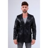 CE-YIL Erkek Deri Blazer Ceket - 4XL - Siyah