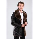 CE-YIL Erkek Deri Kürklü Ceket - 4XL - Siyah