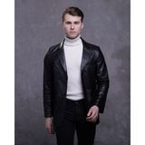 CE-YIL Erkek Hakiki Deri Blazer Ceket - Siyah