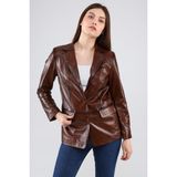CE-YIL Kadın Deri Blazer Ceket - XL - Kahverengi