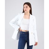 CE-YIL Kadın Deri Kruvaze Blazer Ceket - S - Beyaz