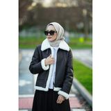 CE-YIL Kadın Deri Kürklü Mont - 4XL - Siyah