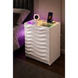 Cebese Komodin 3D LED Işıklı Kumandalı Rgb Ledli Modern - Siyah Renk - Beyaz