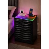 CEBESE Komodin 3D LED Işıklı Kumandalı RGB Ledli Modern - Siyah Renk