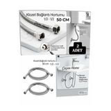 ÇEÇEN HOME 2 Adet Klozet Rezervuar ve Banyo Batarya Bağlantı Hortumu 1/2 - 1/2 50 cm Paslanmaz Çelik Esnek Tesisat Flexi Boru