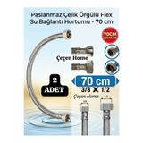 ÇEÇEN HOME (2 Adet) Paslanmaz Çelik Batarya Flex 70 CM, 3/8 - 1/2 Batarya Musluk Bağlantı Hortum Flexi , Musluk Altı Hortumu,Batarya Uyumlu Bağlantı Hortumu Çelik Paslanmaz Tel Örgülü Flex Bağlantı Hortumu