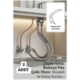 ÇEÇEN HOME (2 Adet) Paslanmaz Çelik Batarya Flex, 70 Cm - 3/8 Batarya Musluk Bağlantı Hortum Flexi , Musluk Altı Hortumu,Batarya Uyumlu Bağlantı Hortumu Çelik Paslanmaz Tel Örgülü Flex Bağlantı Hortumu