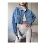 ÇEÇİM KADIN ÇİFT CEPLİ LAZER KESİM CROP DENİM CEKET ZYN-58394