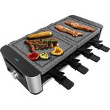 Cecotec Raclette Cheese&grill 16000 Inox Allstone, 8 Kişilik, 1400 W Izgara, Ayarlanabilir Termostat, Karışık Izgara ve Izgara Yüzeyi 40 x 22 Cm, Doğal Taş Tabak, 8 Tava ve 8 Spatula Dahil. - Siyah