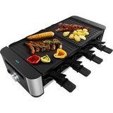 Cecotec Raclette Cheese&grill 16000 Inox Black, 8 Kişilik, 1400 W Izgara, 40 x 22 Cm, Ayarlanabilir Termostat, Yapışmaz Izgara Plakası, 8 Tava ve 8 Spatula Dahil. - Siyah