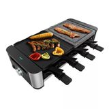 Cecotec Raclette Cheese&Grill 16000 Inox Mixgrill, 8 Kişilik, 1400 W Izgara, Ayarlanabilir Termostat, 2 Adet 20 X 22 Cm Alüminyum Izgara Plakası Ve 20 X 22 Cm Doğal Taş, 8 Tava Ve 8 Spatula Dahil.
