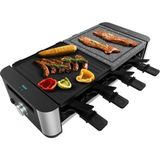 Cecotec Raclette Cheese&grill 16000 Inox Mixgrill, 8 Kişilik, 1400 W Izgara, Ayarlanabilir Termostat, 2 Adet 20 x 22 cm Alüminyum Izgara Plakası ve 20 x 22 cm Doğal Taş, 8 Tava ve 8 Spatula Dahil. - Siyah