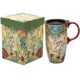 CEDAR HOME Kahve Seramik Kupa Porselen Latte Kapaklı Çay Fincanı 481 ml. Hayatın Keyfini Çıkarın