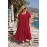 CEDY DENIM - Bohem Dantel Detaylı Volanlı Viskon Maxi Boy Elbise O1703-Kırmızı