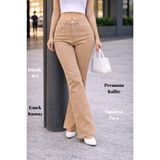 Cedy Denim Cedy Denım Yüksek Kalite Kadın 5 Cep Düşük Bel Ispanyol Paça Skinnyfit Esnek Jean Pantolon C619 - Camel - 30