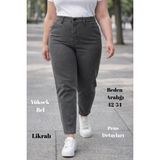 Cedy Denim Cedy Kadın Büyük Beden Pileli Mom Jean Pantolon C600 Yüksek Bel Likralı Açık Gri - 46