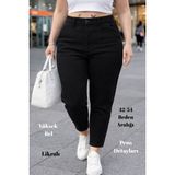Cedy Denim Cedy Kadın Büyük Beden Pileli Mom Jean Pantolon C600 Yüksek Bel Likralı Günlük Stil - Siyah - 50