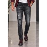 CEDY DENIM Erkek Slim Fit Esnek Likralı Kot Pantolon Vintage Yıkamalı Yırtık Detaylı Dar Paça Jean CT1210-Siyah