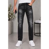 CEDY DENIM Erkek Slim Fit Esnek Likralı Vintage Yıkamalı Yırtık Detaylı Rahat Kesim Denim Kot Pantolon CT1205-Siyah