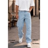CEDY DENIM Erkek Yüksek Kalite Baggy Fit Jean Yüksek Bel Bol Kesim Kot Pantolon C352-Buz-mavi