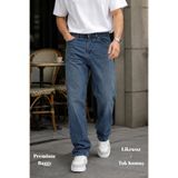 CEDY DENIM Erkek Yüksek Kalite Baggy Fit Jean Yüksek Bel Bol Kesim Kot Pantolon C352-Mavi