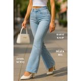 CEDY DENIM Kadın 5 Cep Düşük Bel İspanyol Paça SkinnyFit Esnek Jean Pantolon C619 Kar Yıkama 32