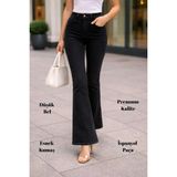 CEDY DENIM Kadın 5 Cep Düşük Bel İspanyol Paça SkinnyFit Esnek Jean Pantolon C619 Siyah 28