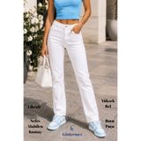CEDY DENIM Kadın Boru Paça Yüksek Bel Regular Fit Likralı Pantolon C607-Beyaz