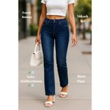 Cedy Denim Kadın Boru Paça Yüksek Bel Regular Fit Likralı Pantolon C607 Koyu Mavi - 32 - Ham Mavi