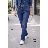 CEDY DENIM Kadın Boru Paça Yüksek Bel Regular Fit Likralı Pantolon-C607-Mavi