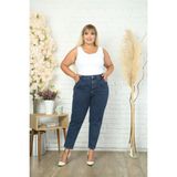 Cedy Denım Kadın Büyük Beden Pileli Mom Jean Pantolon C600 - 42 - Mavi