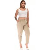 Cedy Denım Kadın Büyük Beden Pileli Mom Jean Pantolon C600 - 52 - Bej