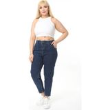 Cedy Denım Kadın Büyük Beden Pileli Mom Jean Pantolon C600 - Lacivert - 52