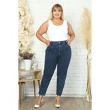 Cedy Denım Kadın Büyük Beden Pileli Mom Jean Pantolon C600 - Mavi - 48