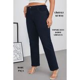 Cedy Denım - Kadın Büyük Benden Boru Paça Yüksek Bel Regular Fit Likralı Pantolon C626 - 0-Lacivert - -- - 48