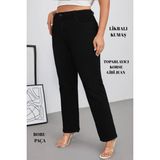 Cedy Denım - Kadın Büyük Benden Boru Paça Yüksek Bel Regular Fit Likralı Pantolon C626 - 0 Siyah - -- - 50