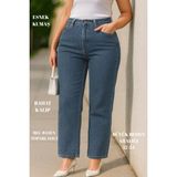 Cedy Denım - Kadın Büyük Benden Boru Paça Yüksek Bel Regular Fit Likralı Pantolon C626 - 04G-Mavi - -- - 48