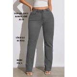 CEDY DENIM - Kadın Büyük Benden Boru Paça Yüksek Bel Regular Fit Likralı Pantolon C626-Gri