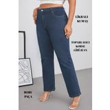 CEDY DENIM - Kadın Büyük Benden Boru Paça Yüksek Bel Regular Fit Likralı Pantolon C626-Mavi