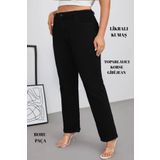 CEDY DENIM - Kadın Büyük Benden Boru Paça Yüksek Bel Regular Fit Likralı Pantolon C626-Siyah