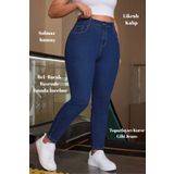 CEDY DENIM Kadın Lacivert Büyük Beden Skinny Fit Yüksek Bel Full Likralı Yumuşak Giyim Jean Pantolon -laci C597
